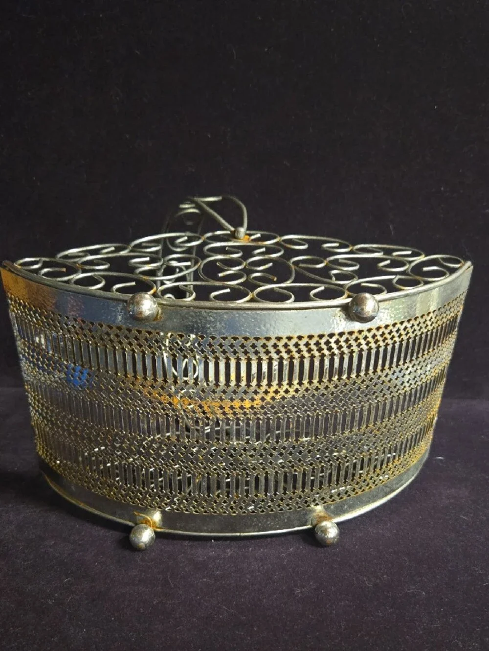 Ornate Scrollwork Metal Basket - Silver Decorative Home Accent